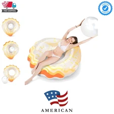 Inflatable Seashell Pool Float Floatie with Ball Water Fun Large Blow Up Summ...