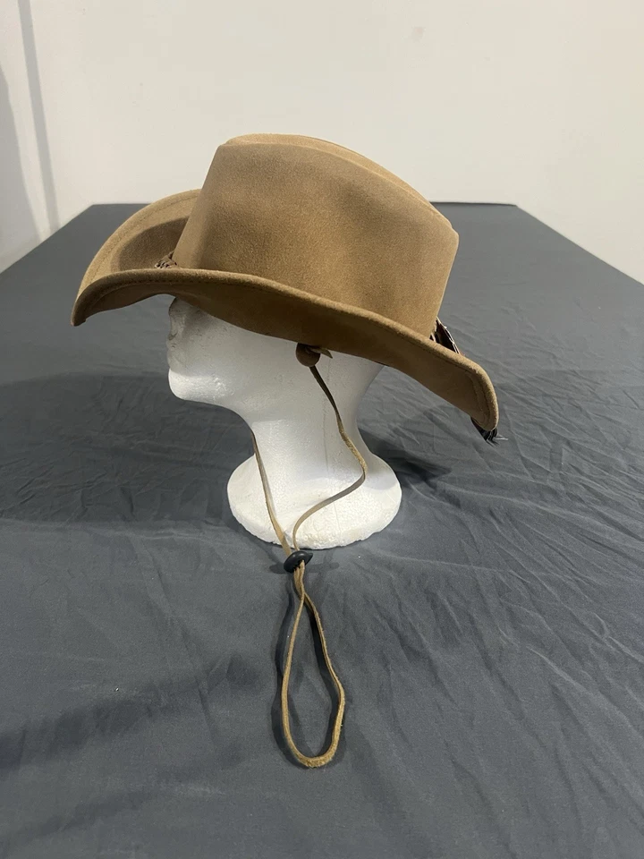 Sombrero de cuero Outback Traiding Company Warwick 13016 tostado con etiquetas  Foto 2 de 4