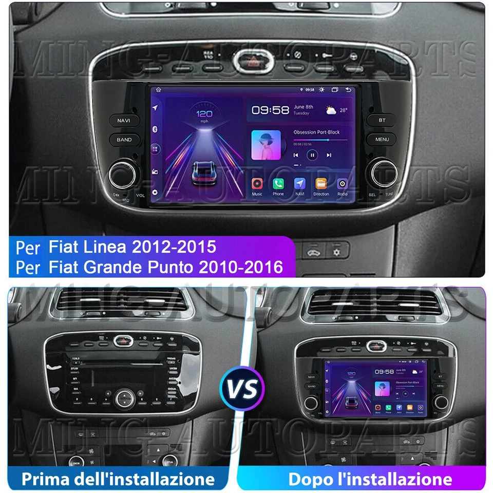 Per Fiat Punto 10-16/Linea 12-15 4+64G Autoradio Android 14 GPS Navi FM RDS SWC - Immagine 2 di 4