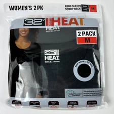 32 Degrees Heat Womens Top Long Sleeve  Scoop Neck 2 Pack Thermal Medium Black