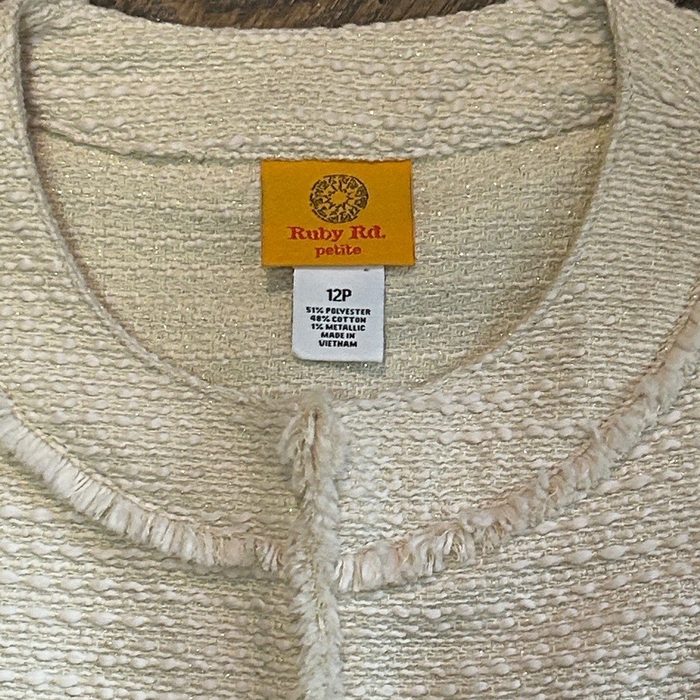Ruby Rd. Textured Cream & Gold Thread Blazer Jack… - image 2