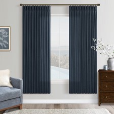 Navy Linen Curtains 72 Inches Long 2 Panels Set for Living Room Bedroom Pinch...
