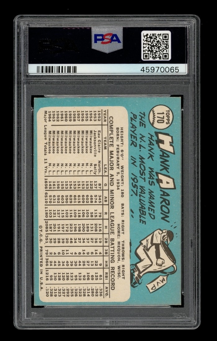1965 Topps Set-Break #170 Hank Aaron PSA 6 EX-MT view 2