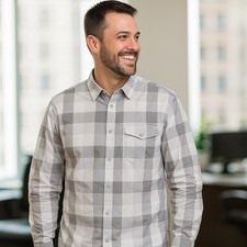 Calvin Klein Men s MEDIUM Dress Shirt Gray Check Long Sleeve Button Up Body Fit