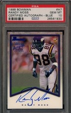 1998 Bowman Certified Autograph #A7 Randy Moss Certified Blue PSA 10 Gem Mint