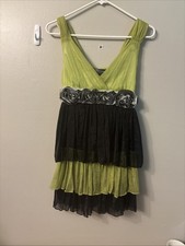 URBAN MANGO GREEN FAIRY CORE MINI DRESS SLEEVELESS CHIFFON L