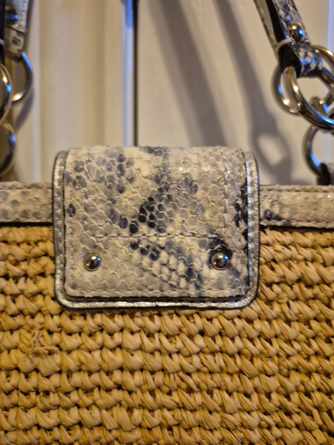Coach Hampton Straw & Python Snakeskin Leather Tr… - image 11