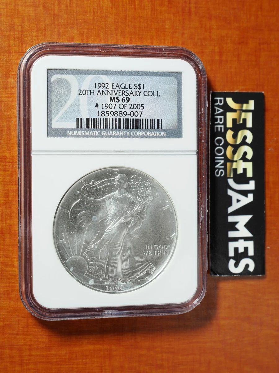 【NGC鑑定】1992年 イーグル銀貨 MS69 8枚セット 高級ケース 米国 25+ American Eagle MS 69 Graded 1992 Silver Bullion Coins for sale