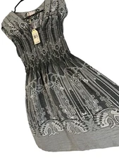 New Max Studio Gray Metallic Smock Pattern Cap Sleeve V-Neck Dress M