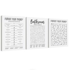 STHTTSW Wall Art, Bathroom Word Search Canvas Wall Art Set of 3 Funny Bathroom