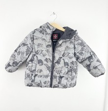 Swiss Tech Gray Dinosaur Fleece Lined Zip Puffer Winter Jacket Baby Boys 18M