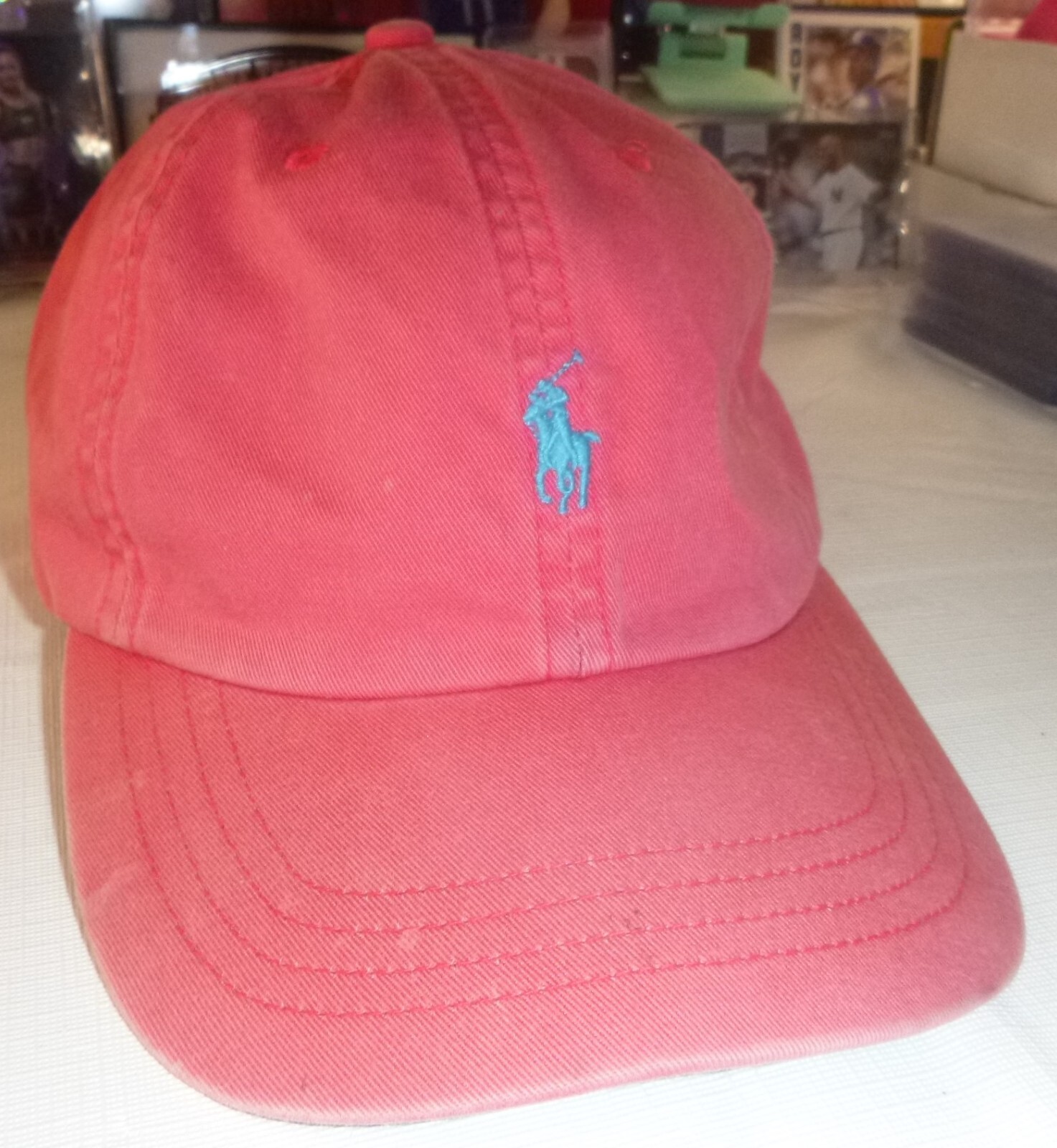 Cappello Berretto Polo Ralph Lauren Rosa Blu Pony Vintage Pelle Strapback