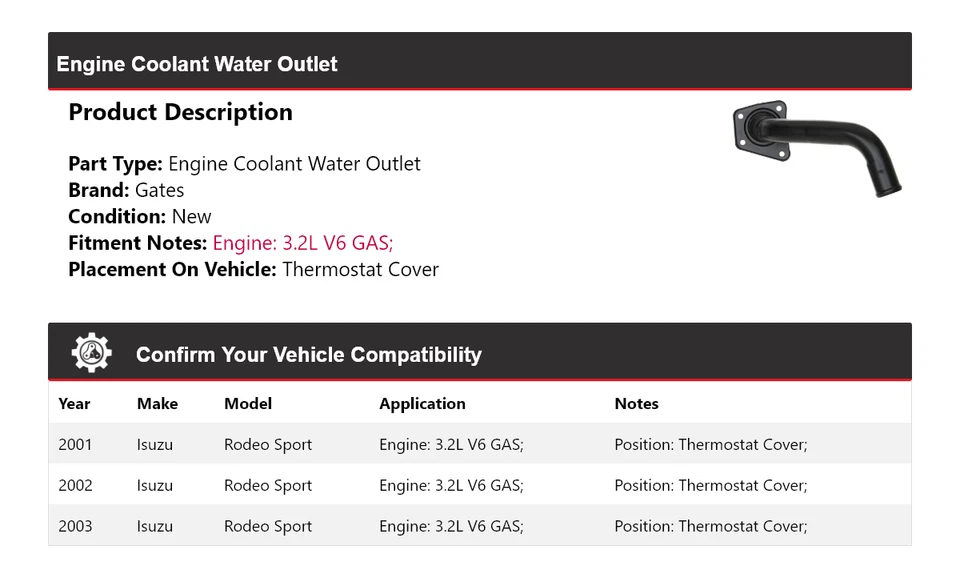 Puertas de salida de agua refrigerante motor deportivo Isuzu Rodeo 2001-2003 2002 Foto 2 de 4