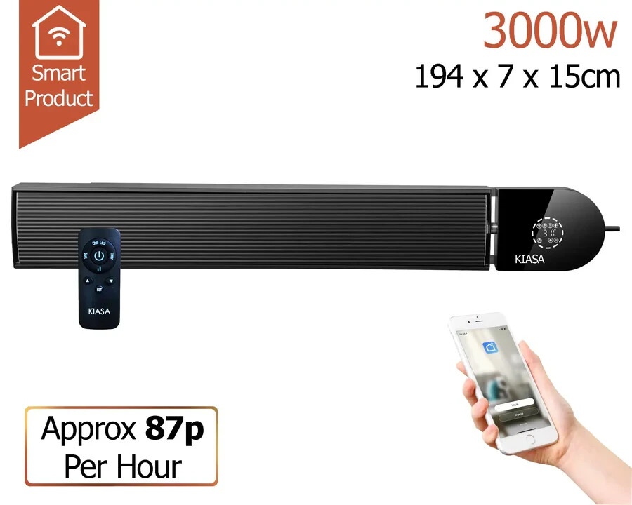 Barra calefactora de infrarrojo lejano KIASA -3000W - Remoto y WiFi - Montaje en pared y techo -IP44