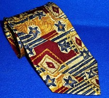 ROBERT TALBOTT GOLDEN BLUE RED BURGUNDY STARS STRIPES MOD OMAGGIO SILK NECK TIE