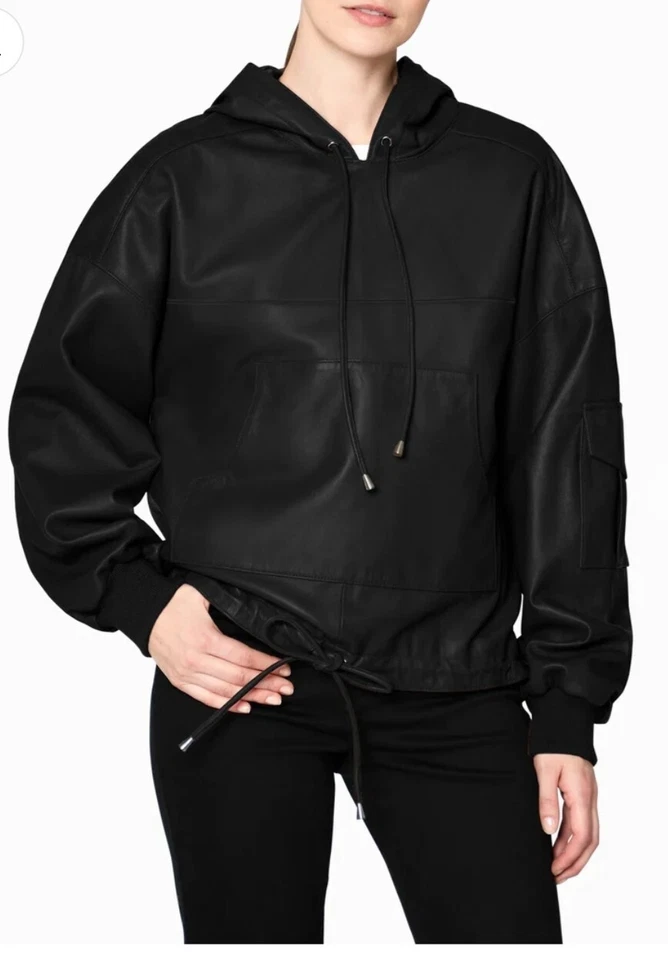 $465 новый с Ярлыками запечатанный Nicole Miller 100% ягненка кожи куртка с капюшоном женщин S большого размера