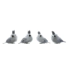 2" White Silver Chickadee Birds with Crown Christmas Ornament Box Set of 4