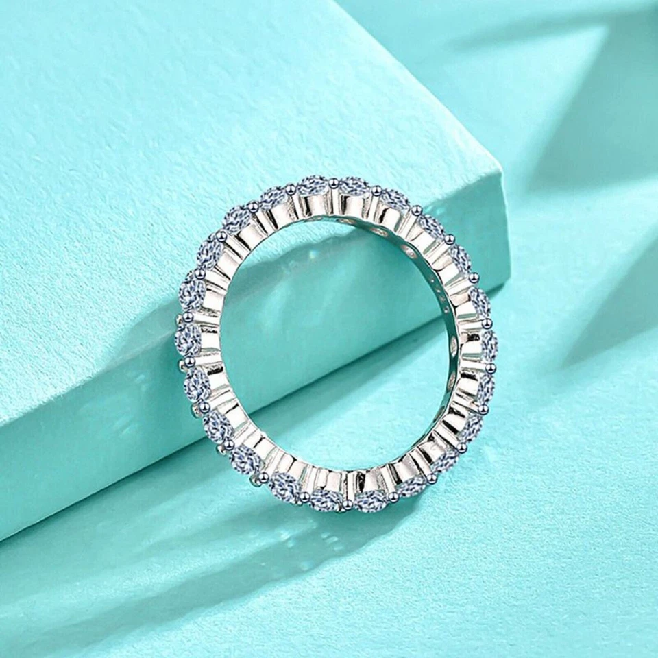 CZ Lines Simple 925 Sterling Silver Woman Girls Fashion Jewelry Anello misura 6 - Immagine 3 di 4