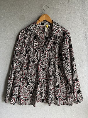 Fred David Blouse Womens Plus Size 22/24W Paisley Button Up Artsy Flowy