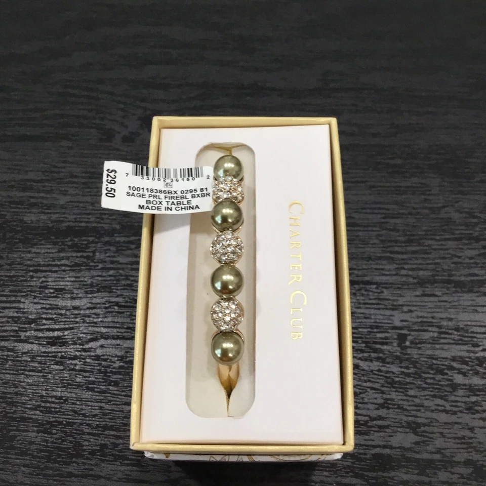 Brazalete Charter Club Cristal Pavé Perlas Bisagras Nuevo Foto 2 de 4