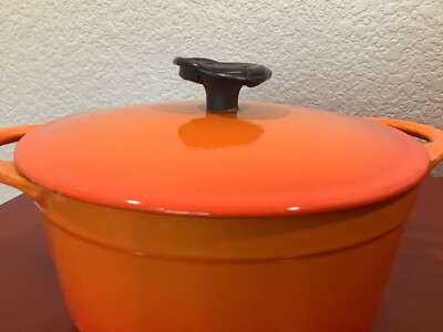 VINTAGE COUSANCES #16 Enameled Cast Iron Sauce Pan Pot Orange Made