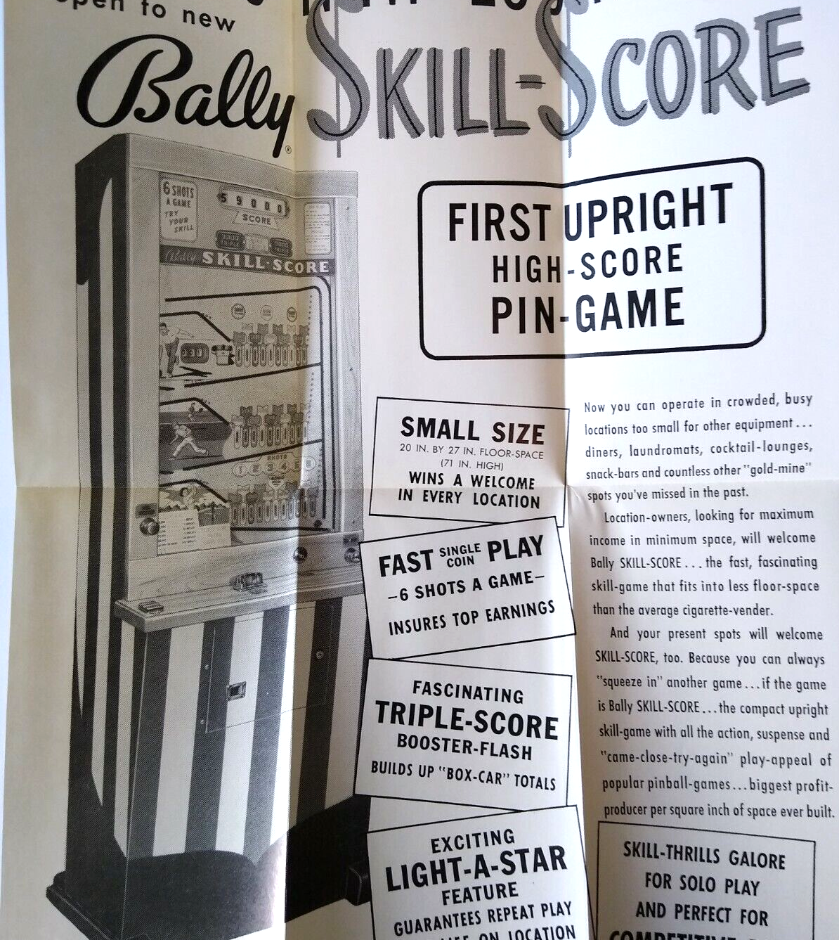 Skill Score Pinball Ball Drop Arcade Game Flyer Original 1960 Vintage Bally  | eBay