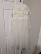 Girls Bohemian Cream Flower Girl Wedding Formal Lace Tulle Dress Sz 10