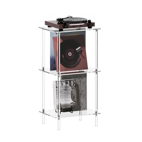Acrylic Record Player Stand, Turntable Stand with Vinyl Record Storage, Tall