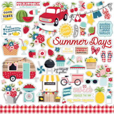 (1) 12x12 Sheet of Echo Park Paper A  SLICE OF SUMMER Scrapbook Element Stickers