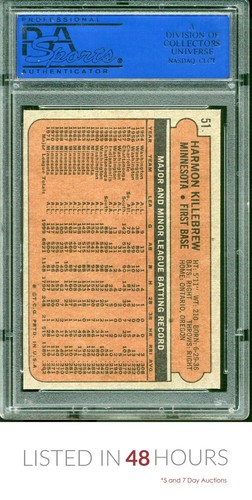 1972 TOPPS #51 HARMON KILLEBREW TWINS HOF PSA 8 - Picture 2 of 3