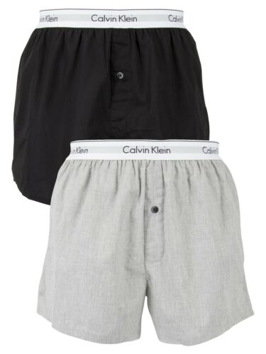 Calvin Klein Men's 2 Pack Logo Slim Fit Woven Boxers, Multicoloured | eBay