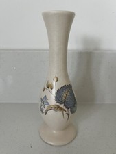 Vintage Axe Vale Pottery Devon Posy Stem Vase Blue Flower Leaf Design