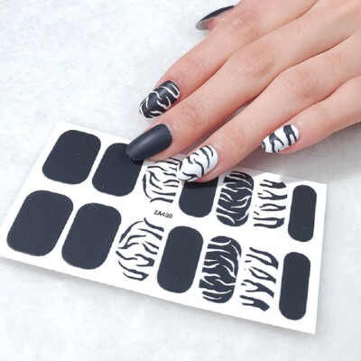 14x Nagelfolie selbstklebende Nagelfolie Nailwraps Aufkleber Schwarz Weiß Zebra
