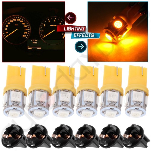6X Amber T10 194 168 55050SMD LED Instrument Cluster Light Bulb with