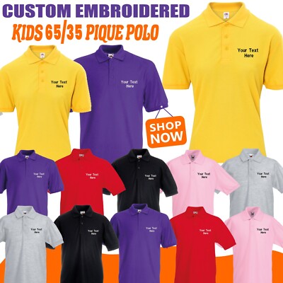 Personalised Embroidered Kids 65/35 Piqué Short Sleeve Polo Sports Events School