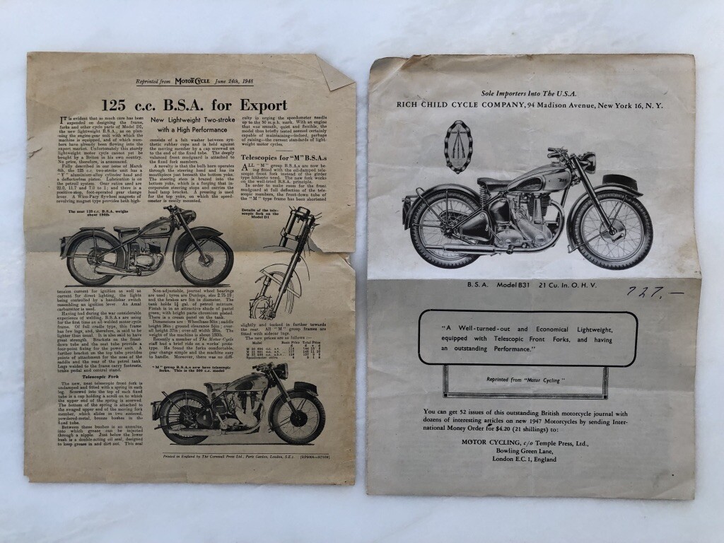 1946-8 BSA MOTORCYCLE Motor Cycling VINTAGE ADVERTISING British | eBay