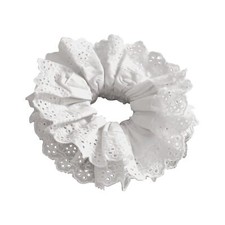 White Hair Ties Lace Design Scrunchies Premium Fabric Ponytail Holder 1-Piece