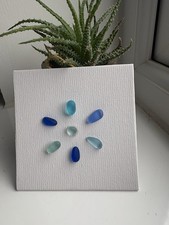 Blue Sea Glass Bead Flower On A 4x4 Canvas Wall Hanging Home Decor