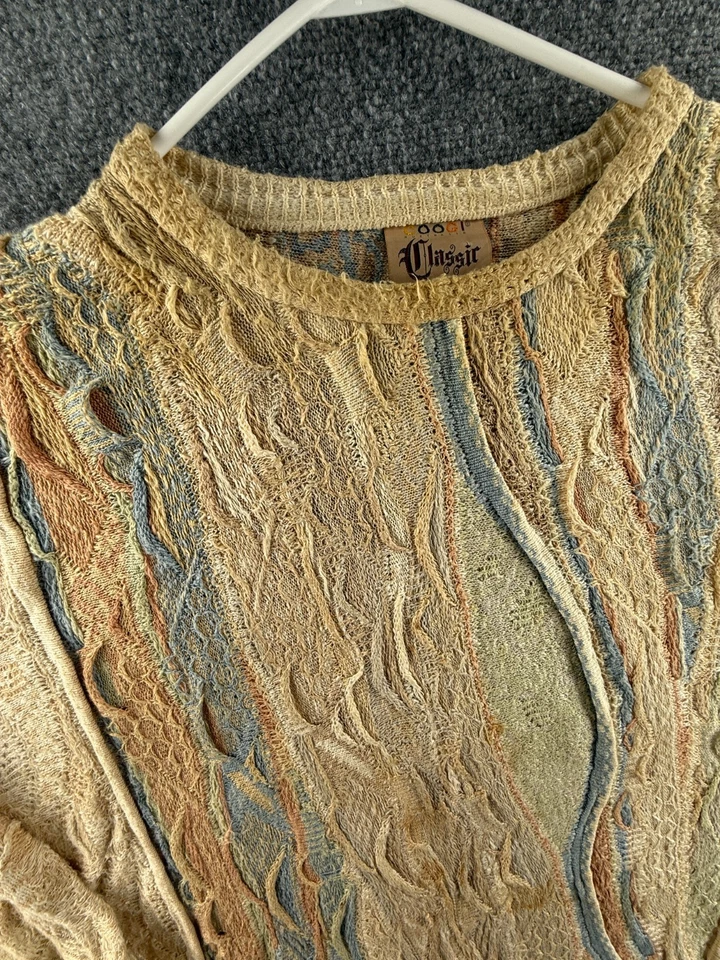 COOGI Classic Australia Sweater XL Linen Blend Beige Blue Pullover Oversized - Image 2 of 4