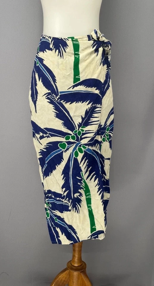 Vtg Jams World Skirt Womens Small Blue Green Palm Wrap Side Tie Tropical Midi - Image 3 of 4