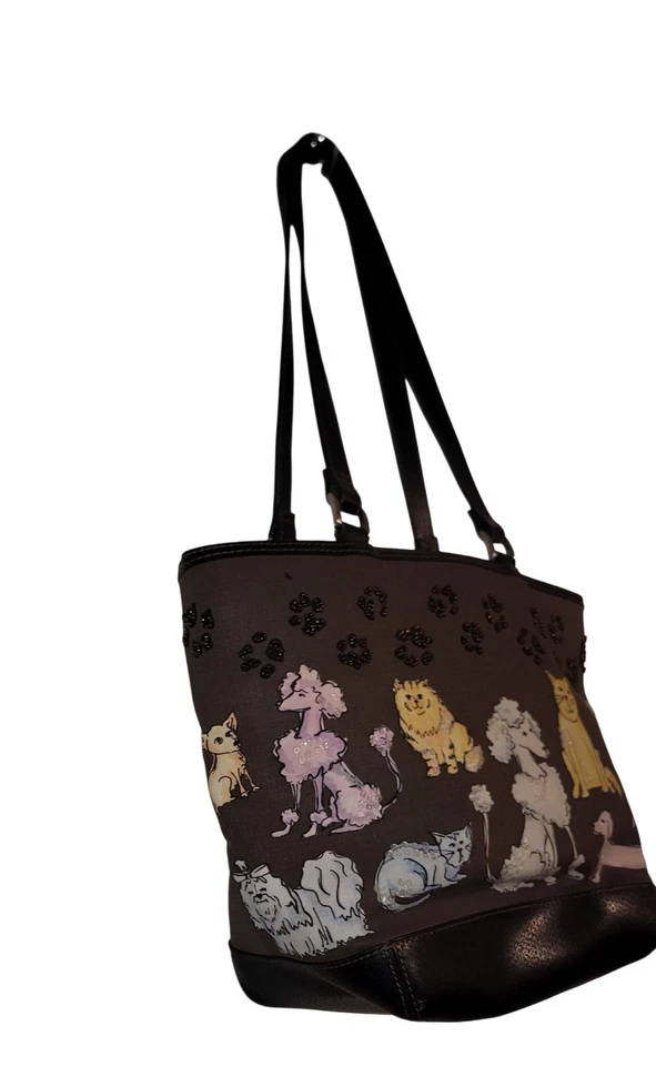 Vintage Liz Claiborne Womens Rare Dogs & Cats Leather Satchel Handbag Purse - Image 4 of 4