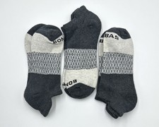 3 Pairs BOMBAS Men's Solid Tri-Block Ankle Socks Cushion Size L 9.5-13 Grey