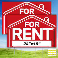 For Rent Sign with H-Stake - 2-Pack Extra Large for Rent Signs, 24X16" Double Si