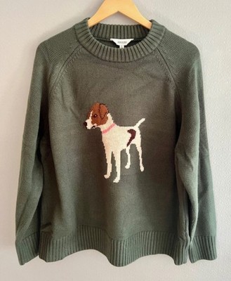 Joules Damen Strickpullover grün Intarsien Hunde - Größe XL  