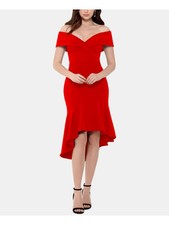 XSCAPE Womens Red  Crepe Off The Shouldetr Sleeveless Fit + Flare Dress 4