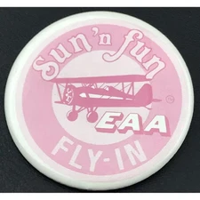 EAA Sun N Fun Fly In Pink White Biplane Pin Button Aviation Collectible