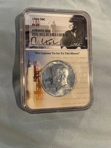 1964 P Silver, Kennedy Half Dollar NGC PF 69 Tomaska Signature JFK/Shuttle Core