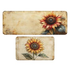 Sunflower Kitchen Rug Set of 2, Cartoon Vintage Paper Flower Kitchen Rugs and...