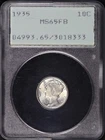 1935 Mercury Dime PCGS MS-65 FB Old Green Rattler Holder