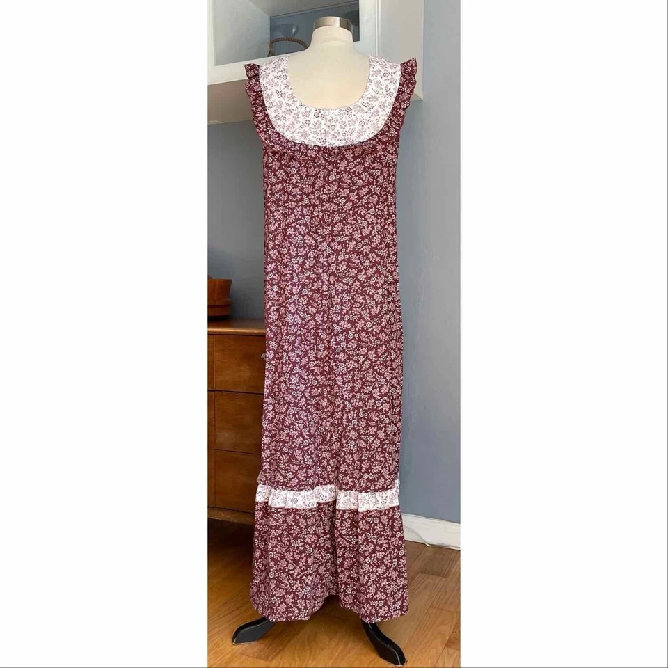 Vtg 70s Mildred's of Hawaii Muumuu Dress Brown Floral 8 Boho Prairie Cottagecore - Image 4 of 4